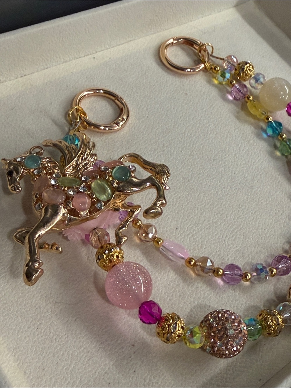 Multicolor Beaded Pegasus Charm Bag Chain - Gold Tone - Picture 5 of 6